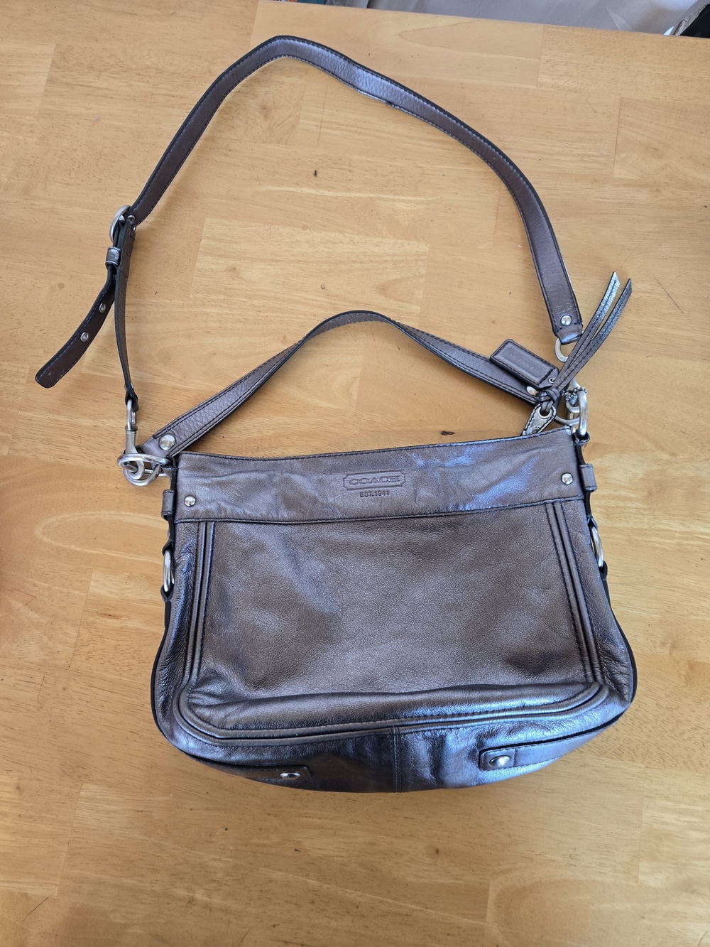 Coach Pebbled Leather Shoulder Bag in Gray